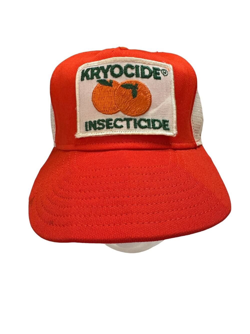 Vintage Kryocide Insecti*ide Orange Trucker Hat Cap SnapBack Mesh Orchard Farm